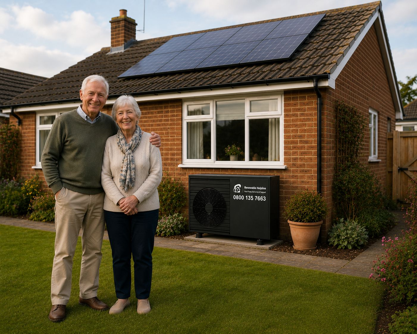 A UK home fitted with solar panels and an air source heat pump